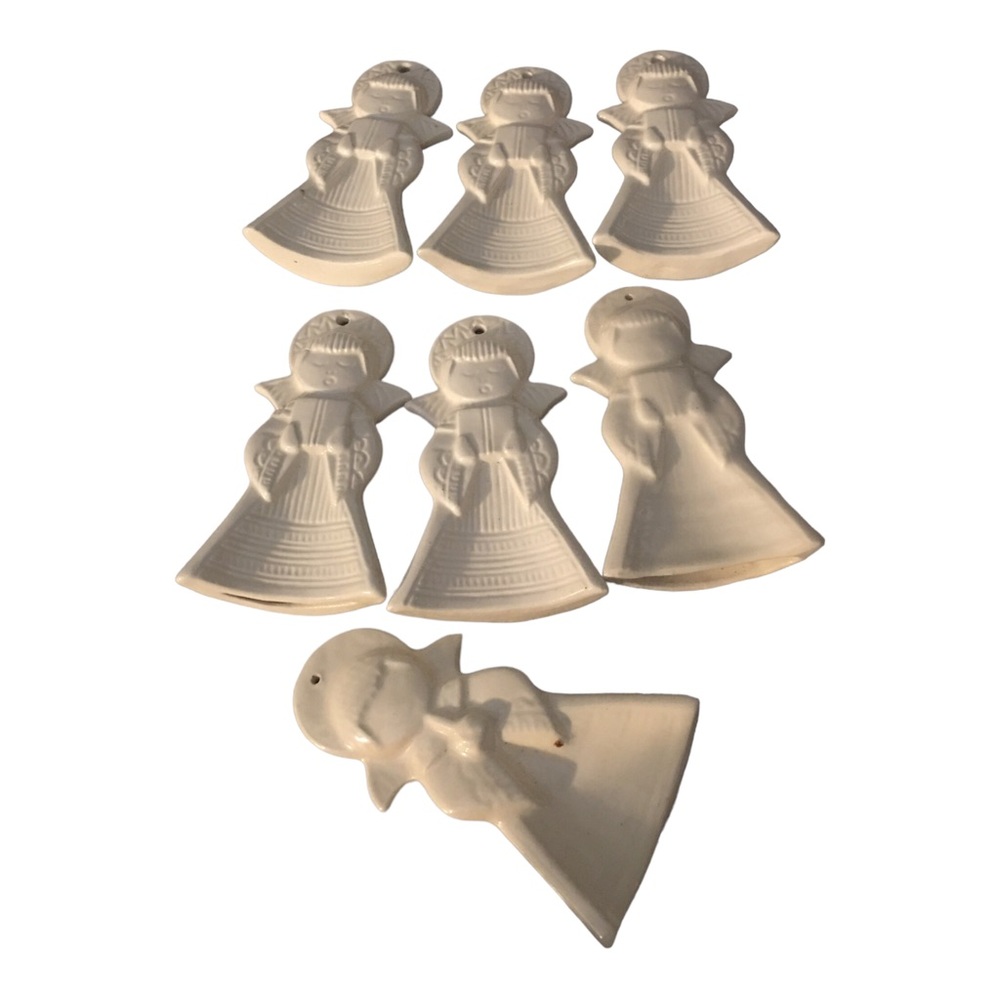 Vintage White Angle Duncan Ceramic Christmas Ornaments 7